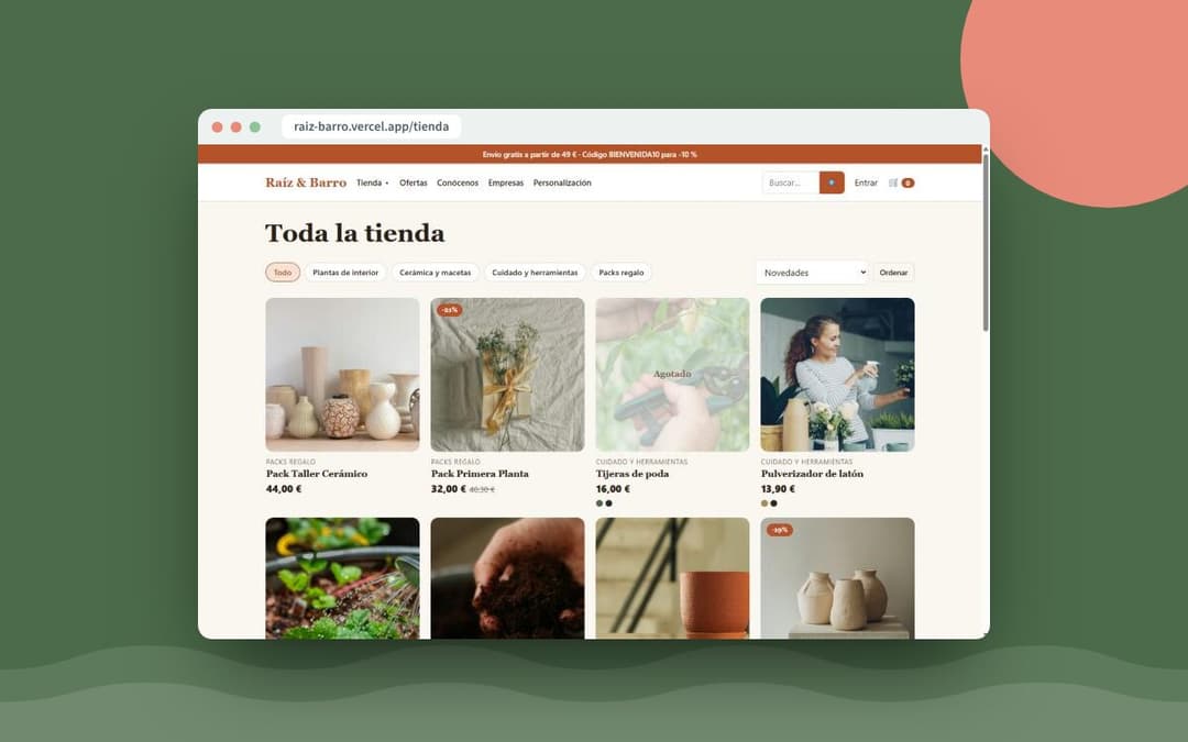 Catálogo de la tienda con productos, ofertas y stock